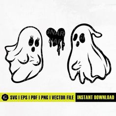 two cartoon ghost faces with the text svg eps i png i vector file instant