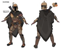 two different views of the same character from star wars, one in armor and one in a