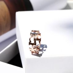 CH Rose Gold Ring - KADs Rose Gold Open Ring, Rose Gold Metal Rings For Wedding, Rose Gold Metal Rings As Gift, Rose Gold Metal Rings For Gift, Rose Gold Stainless Steel Tarnish Resistant Rings, Minimalist Rose Gold Metal Ring, Luxury Adjustable Rose Gold Rings, Rose Gold Stainless Steel Rings As Gift, Rose Gold Stainless Steel Rings Gift