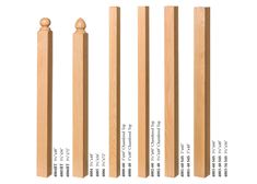 four different types of wooden posts with names and numbers on each one side, along with the same type of wood post