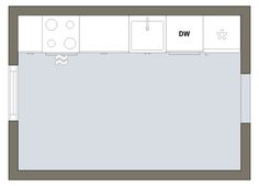 a floor plan for a kitchen with an oven and sink, along with a dining area