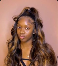 Half Up Half Down With Highlights Weave, Wigs Hairstyles, Lace Fronts, Pony Tails, Black Ponytail Hairstyles, Hair Twist Styles, Frontal Hairstyles, Blowout Hair