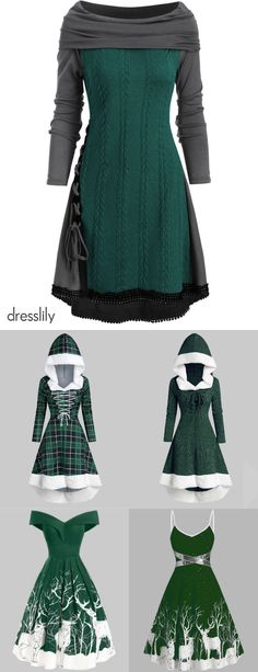 Christmas green dresses for holiday party in winter #dresslily #christmas #outfit #dress #party #wear #casual #fancy #forwomen #winter Christmas Green Dress, Christmas Outfit Dress, Yugioh Yugi, Christmas Outfit Dresses, Christmas Dresses For Women