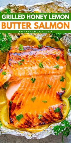 grilled honey lemon butter salmon on foil