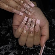 Baddie Long Press On Nails – Juneptune Flower Nail Designs, Gem Nails