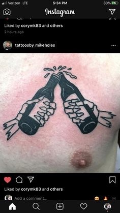 Skeleton Beer Tattoo, Cheers Tattoo, Beer Tattoo, Beer Tattoos, Tattoo Coverup, Tattoo Thoughts, Bottle Tattoo, Beer Cheers, Skull Hand