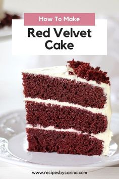 a slice of red velvet cake on a plate