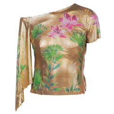 2000S GIANNI VERSACE Jlo Collection Tropical Gold Metal Mesh One Sleeve Top One Sleeve Top, Versace Top, Printed Silk Shirt, Printed Silk Blouses, Metal Mesh, Gianni Versace, Y2k Streetwear, Fashion Photoshoot, Looks Vintage