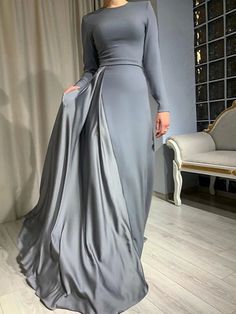 Sheath Party Dress Evening Gown Minimalist Dress Wedding Guest Formal Evening Floor Length Long Sleeve Jewel Neck Satin with Pleats 2023 2023 - US $181.99 Teens Outfits, Outfit Sport, Outfit Verano, Wedding Guest Formal, Accessories Outfit, Minimalist Dress, Outfit Autumn, Evening Dresses Online, Cheap Evening Dresses