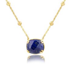 PRICES MAY VARY. 18K Real Gold - This gemstone necklace for women is made in 18k gold over sterling silver. This real gold necklace for women is anti-tarnishing and great for sensitive skin. Wear this pendant necklace for women everyday and everywhere! Real Lapis Lazuli - This birthstone necklace for women features a large 10x12mm cushion cut blue lapis lazuli stone that has an opaque finish for a natural look. Add this blue lapis birthstone necklace for women to your lapis jewelry collection Ad Elegant Lapis Lazuli Faceted Necklace, September Birthstone Necklace, Real Gold Necklace, Lapis Jewelry, Blue Sapphire Necklace, Lapis Pendant, Large Pendant Necklace, Lapis Necklace, Gold Necklace Women