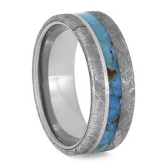 men's wedding band with blue and white marble inlay