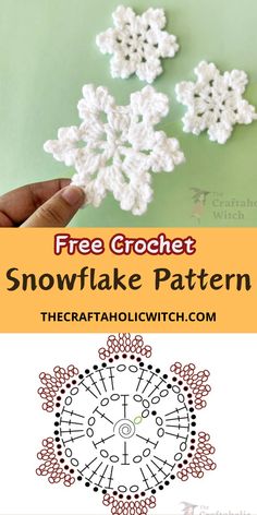 crochet snowflake pattern with text overlay