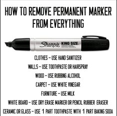 a pen with the words how to remove permanent marker from everything on it and an image of