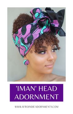 This satin headwrap is lovingly handmade in beautiful African print fabric, boasting of vibrant teal, pink and black striking pattern that is packed with personality! Headwrap Styles, African Headwrap, Head Wraps For Women, Bald Women, Hair Adornments, African Print Fabric, Protective Hairstyles