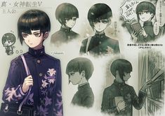 an anime character with black hair and purple clothes