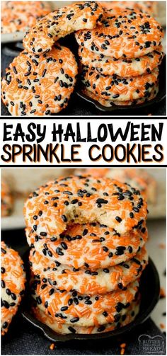 easy halloween sprinkle cookies with black and orange sprinkles