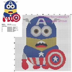 a cross stitch pattern with an image of the character captain america on it's chest