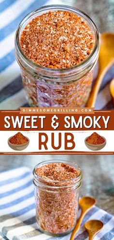 sweet and smoky rub in a jar with spoons