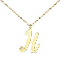 Let your love shine with this eye-catching initial necklace. The letter of your choice is touched with a round-cut diamond accent in a petite heart-shaped frame. Crafted in 14K yellow gold, the pendant suspends along an 18-inch rope chain that secures with a spring ring clasp and is adjustable from 16 to 18 inches. Valentine's Day Yellow Gold Initial Name Necklace, 14k Gold Initial Pendant Name Necklace For Valentine's Day, Personalized 14k Gold Diamond Initial Pendant Necklace, Personalized 14k Gold Diamond Necklace With Initial Pendant, Personalized Initial Pendant Diamond Necklace In 14k Gold, Yellow Gold Diamond Initial Pendant Necklace, Yellow Gold Diamond Necklace With Initials For Anniversary, Anniversary Yellow Gold Monogram Initial Necklace, Anniversary Yellow Gold Diamond Necklace With Initials