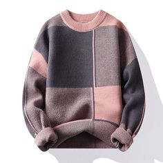 Colors: pink, green, black, orangeSize: M,L,XL,XXL,3XLType: loose typeApplicable scenario: leisureApplicable gender: maleSleeve length: Long sleeveSuitable season: winter Patchwork Knitting, Knitted Sweater Men, Mens Fashion Sweaters, Fashion Patchwork, Winter Knit Sweater, Pullover Mode, Turtleneck Pullover, Christmas Sweater Men, Plaid Sweater