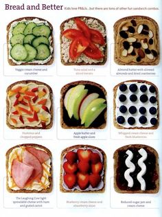 the different types of sandwiches are shown in this poster, which includes cucumbers and tomatoes