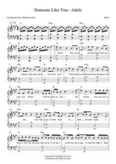 someone like you sheet music for piano