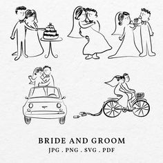 the bride and groom are getting ready to get married on their wedding day, as depicted in this black and white drawing