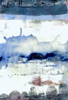 an abstract painting with blue and white colors