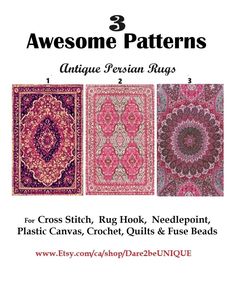 three different rugs are shown with the words awesome patterns on them, and an image of