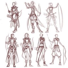 some sketches of knights in different poses