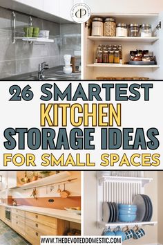 OMG, I wish I knew about these 26 INSANELY smart, damage-free & wallet-friendly kitchen storage ideas for small spaces because these were the ONLY kitchen storage solutions that could organize my tiny cabinets & create more work surface for me! Apartment Kitchen Storage Ideas, Smart Kitchen Storage, Small Kitchen Storage Solutions, Small Space Storage Bedroom, Small Kitchen Storage Ideas, Storage Ideas Bathroom, Small Kitchen Hacks, Organization Small Space