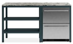 a kitchen island with marble top and two drawers