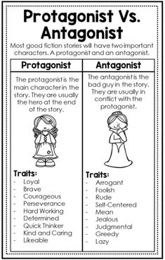 the protagnist vs antigonist worksheet with two different words on it