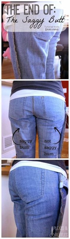 the back of a woman's jeans showing how to measure her waist and thighs