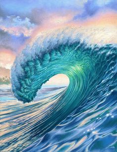 a painting of a large wave in the ocean