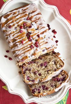 two slices of cranberry bread on a plate