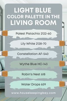 a living room with the words light blue color palette in the living room on it