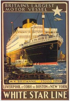 an advertisement for the white star line shows a large ship in the water with other ships nearby