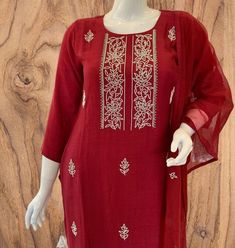 Beautiful handmade silk salwar kameez set which includes a matching dupatta as well. Eye captivating maroon color and beautifully embroidered with pearl work.   (US M 8-10) Elegant Churidar With Dori Work In Slub Silk, Elegant Slub Silk Churidar With Dori Work, Elegant Red Churidar With Dori Work, Red Slub Silk Unstitched Suit With Resham Embroidery, Elegant Red Dola Silk Churidar, Elegant Raw Silk Kurta With Handwork, Unstitched Red Handwork Kurta, Elegant Handwork Palazzo Set For Festive Season, Elegant Handwork Palazzo Set For Festive Occasions