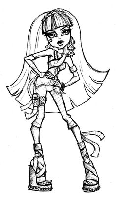 a drawing of a girl with long hair holding a knife in her hand and wearing boots