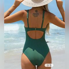 Cupshe Green Wave Underwire Long Torso One Piece Swimsuit-Large New With Tags Green One-piece Bodysuit For The Beach, Green Beach Bodysuit For Beach Season, Green Lined Bodysuit For Vacation, Green Backless One-piece Swimsuit For The Beach, Green Backless One Piece For The Beach, Green Backless One-piece For The Beach, Green One-piece With Lined Body For Vacation, Green One Piece With Lined Body For Vacation, Green Wave