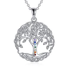 PRICES MAY VARY. 💎DESIGN💎: Tree of life jewelry has gained popularity due to its beautiful symbolic meaning of love, spirituality and protection.The 7 chakra necklace represents the 7 spiritual forces in the human body, including the physical elements of the earth, water, fire, air and ether (space), and the elements of light and cosmic energy. 💎MATERIAL💎: Chakra pendant Necklace is made of 925 sterling silver with sparkling zirconia. It has high polished surface and won’t get fade and will Chakra Gifts, Chakra Healing Stones, Jewelry Girl, Tree Of Life Jewelry, Healing Stones Necklace, Chakra Pendant, Chakra Necklace, Chakra Jewelry, Wing Necklace