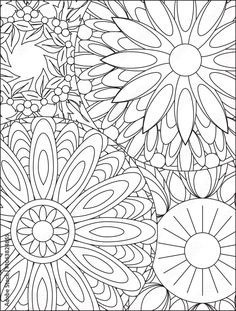 an abstract coloring page with flowers and leaves