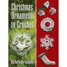 the book christmas ornaments to crochet is on display in front of a red background