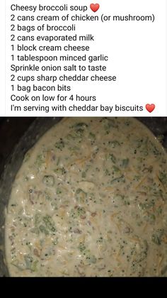 the recipe for broccoli cheese soup is shown