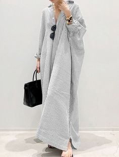 Women's Casual Dress Cotton Dress Shift Dress Maxi long Dress Cotton Basic Casual Outdoor Winter Dress Daily Shirt Collar Button Split Long Sleeve Summer Winter Fall Spring 2023 Black White Blue 2023 - US $36.99 Maxi Dress Outfit, Womens Long Dresses, Bohemian Women, Striped Shirt Dress, Striped Cardigan, Outfit Casual, Casual Look, Plus Size Dress, Striped Long Sleeve