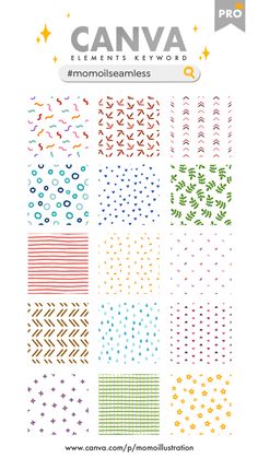 a poster with different patterns and colors on it