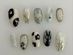 Totoro Nail Art, Impulsive Thoughts, Painted Acrylic Nails, Edgy Nail Art, Fingernails Painted, Pretty Manicures, Hello Nails, Edgy Nails, Classy Acrylic Nails