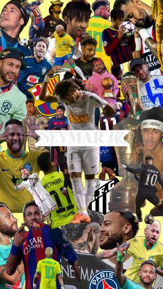 the collage shows many different soccer players and their name on them, as well as an arrow