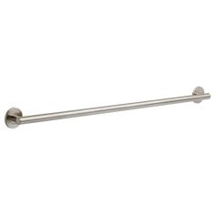 a stainless steel towel bar on a white background with the handle pointing up to the left